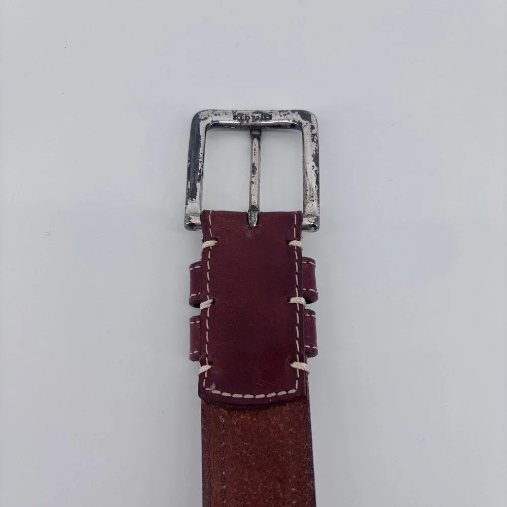 Orvis Leather Belt Mens 46 Burgundy Solid Brass‎ Buckle USA Made Rugged Heritage